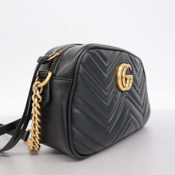 GUCCI Authentic Black Leather GG Marmont Shoulder Bag - Picture 2 of 13